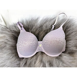 Victoria's Secret PINK Bra Size 36D Purple leopard print wear everywhere push up